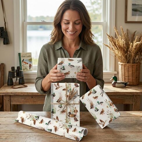 Pineraap Mallard Duck Wrapping Paper Roll Watercolor Duck Animal Wrapping Paper Reed Design Gift Wrap for Holiday, Birthday, 17Inch x16.4Feet in Saudi Arabia