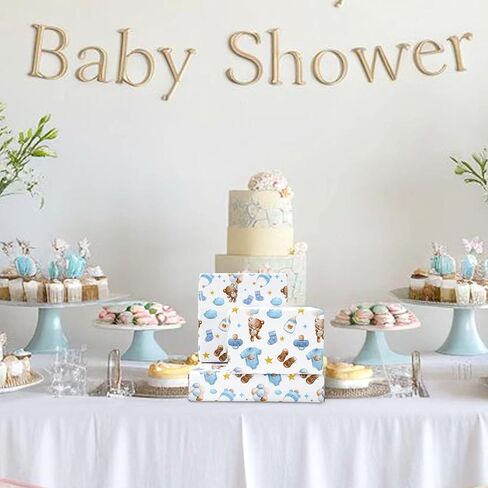 JarThenaAMCS Bear Baby Boy ورق التغليف - لفة صغيرة - 17 بوصة × 32.8 قدم ألوان مائية زرقاء بنية لطيفة بالون الدب حبل الغسيل ورق تغليف الهدايا لاستحمام الطفل وعيد الميلاد وكشف الجنس عن الحرف اليدوية اليدوية in Kuwait