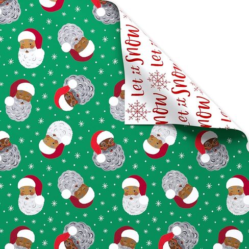 American Greetings Reversible African American Santa Christmas Wrapping Paper Roll, Red, White and Green Holiday Gift Wrap (60 sq. ft., 1 Standard Roll Wrap-30 in. x 24 ft.) Stripes and Solid Green in Saudi Arabia