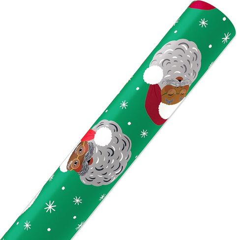 American Greetings Reversible African American Santa Christmas Wrapping Paper Roll, Red, White and Green Holiday Gift Wrap (60 sq. ft., 1 Standard Roll Wrap-30 in. x 24 ft.) Stripes and Solid Green in Saudi Arabia