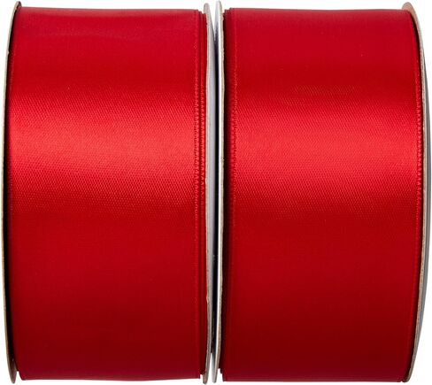 Offray 453856 1.5" Wide Single Face Satin Ribbon for Gift Wrapping, Decoration, and Crafts, Two Pack of 4-Yard Spools, Red in Kuwait