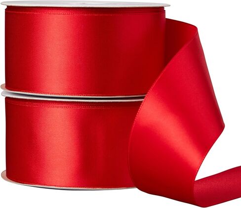 Offray 453856 1.5" Wide Single Face Satin Ribbon for Gift Wrapping, Decoration, and Crafts, Two Pack of 4-Yard Spools, Red in Kuwait