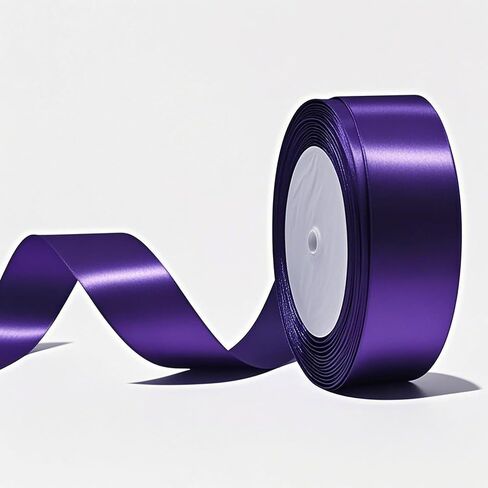 شريط من الساتان مقاس 1 بوصة بطول 25 ياردة باللون الأرجواني - لتغليف الهدايا والأقواس المصنوعة مسبقًا والأغراض الزخرفية؛ شريط من الساتان للهدايا، وديكور الزفاف، وهدايا العطلات، والمشروعات التي تصنعها بنفسك in Kuwait