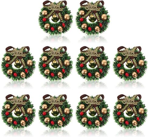 10Pcs Mini Christmas Wreath: 2.36 inch Miniature Artificial Wreaths for Window Door Xmas Tree Hanging Ornament Holiday Party Decoration in Saudi Arabia