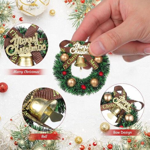 10Pcs Mini Christmas Wreath: 2.36 inch Miniature Artificial Wreaths for Window Door Xmas Tree Hanging Ornament Holiday Party Decoration in Saudi Arabia
