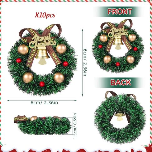 10Pcs Mini Christmas Wreath: 2.36 inch Miniature Artificial Wreaths for Window Door Xmas Tree Hanging Ornament Holiday Party Decoration in Saudi Arabia