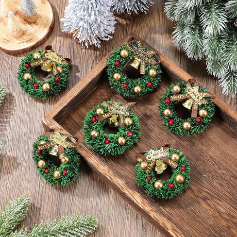 10Pcs Mini Christmas Wreath: 2.36 inch Miniature Artificial Wreaths for Window Door Xmas Tree Hanging Ornament Holiday Party Decoration in Saudi Arabia