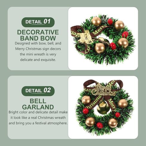 10Pcs Mini Christmas Wreath: 2.36 inch Miniature Artificial Wreaths for Window Door Xmas Tree Hanging Ornament Holiday Party Decoration in Saudi Arabia