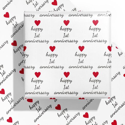 WRAPAHOLIC Anniversary Wrapping Paper Sheet - 6 Sheets 1st Anniversary Design Folded Flat for Husband, Wife, Boyfriend, Girlfriend, Birthday, Valentines Day - 19.7 Inch X 27.5 Inch Per Sheet in Saudi Arabia