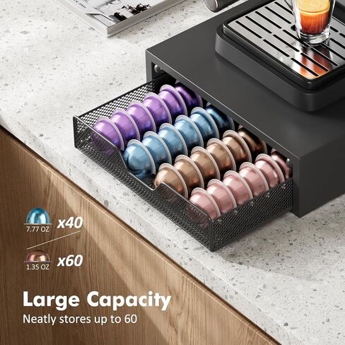 Nespresso Pods Holder, K Cup Holder, Coffee Pod Holder Organizer Compatible with Nespresso Vertuo Capsules, Holds 60 Small or 40 Large Pods, Black in Kuwait