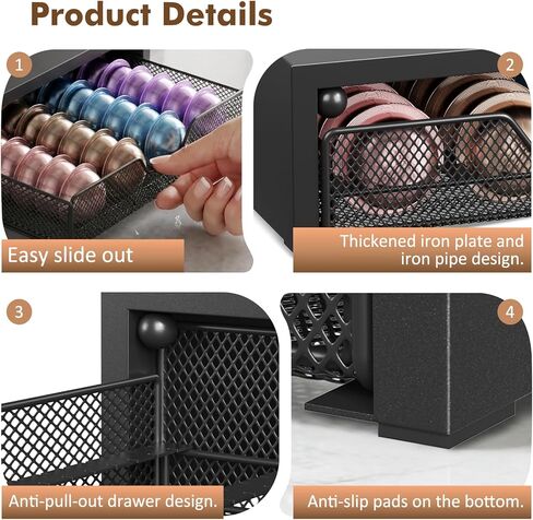 Nespresso Pods Holder, K Cup Holder, Coffee Pod Holder Organizer Compatible with Nespresso Vertuo Capsules, Holds 60 Small or 40 Large Pods, Black in Kuwait