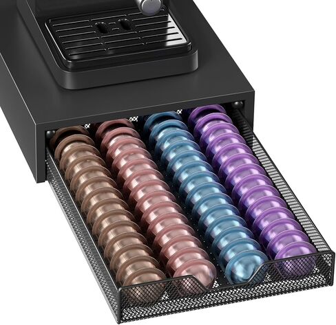 Nespresso Pods Holder, K Cup Holder, Coffee Pod Holder Organizer Compatible with Nespresso Vertuo Capsules, Holds 60 Small or 40 Large Pods, Black in Kuwait