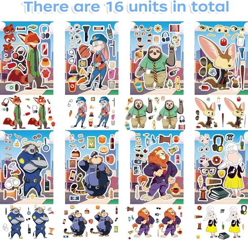 16 Pcs Cartoon Theme DIY Stickers, Animals Cute Stickers, Includes 8 Different Character Types (2 of Each), The Perfect Choice for Gift-Giving or Strengthening Parent-Child Bonds in Saudi Arabia