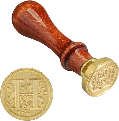 Letter Wax Seal Stamp, Alphabet H Wooden Handle 25mm Removable Retro Brass Head Classic Sealing Stamp for Envelope Invitation Card Wedding Gift Decoration in Saudi Arabia