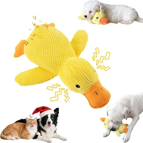 Durable Quacking Duck Dog Toy - Interactive Plush Chew Toy for Anxiety Relief & Fun Play with Cats & Dogs, Pets Only (Yellow, Medium) in Saudi Arabia