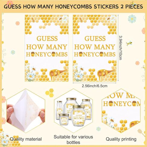 Fumete 63 Pcs Bee Baby Shower Games Include Guess How Many Honeycombs Sign and 50 Guessing Cards with 10 Pencils and 2 Honeycomb Bottle Stickers for Baby Shower Birthday Theme Party Decorations in Kuwait