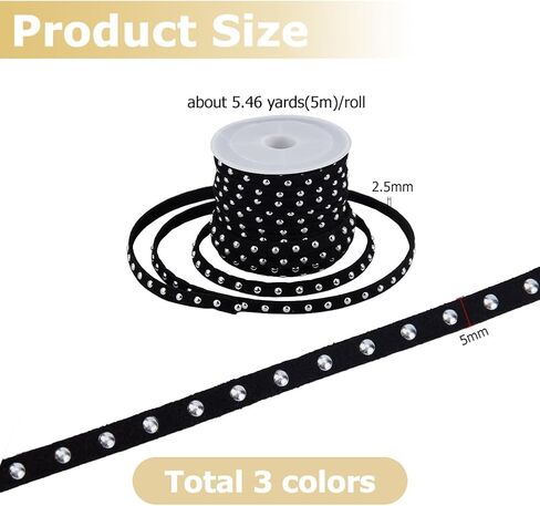 3 Rolls Faux Suede String 5mm Wide Studded Faux Suede Cord Flat Beading String Lace with Gold Rivets for Jewelry Making Tassel Macrame Dress Purse Home Decor(Saddle Brown Black White) in Saudi Arabia