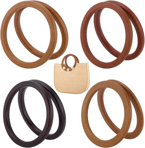 PH PandaHall 8pcs Flat Round Bag Handles 4 Colors Wooden Purse Handles 5.5 inch Decorative Ring Handbag Purse Handle Replacement for DIY Handmade Woven Bags Purses Handbags Tote Making in Kuwait
