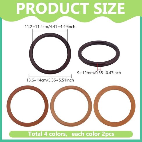 PH PandaHall 8pcs Flat Round Bag Handles 4 Colors Wooden Purse Handles 5.5 inch Decorative Ring Handbag Purse Handle Replacement for DIY Handmade Woven Bags Purses Handbags Tote Making in Kuwait