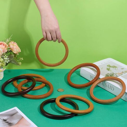 PH PandaHall 8pcs Flat Round Bag Handles 4 Colors Wooden Purse Handles 5.5 inch Decorative Ring Handbag Purse Handle Replacement for DIY Handmade Woven Bags Purses Handbags Tote Making in Kuwait