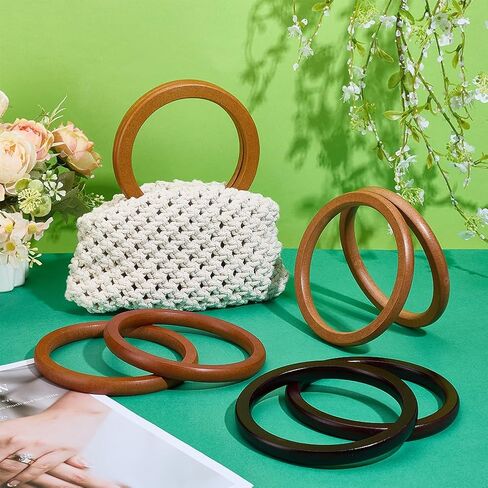 PH PandaHall 8pcs Flat Round Bag Handles 4 Colors Wooden Purse Handles 5.5 inch Decorative Ring Handbag Purse Handle Replacement for DIY Handmade Woven Bags Purses Handbags Tote Making in Kuwait