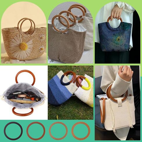 PH PandaHall 8pcs Flat Round Bag Handles 4 Colors Wooden Purse Handles 5.5 inch Decorative Ring Handbag Purse Handle Replacement for DIY Handmade Woven Bags Purses Handbags Tote Making in Kuwait