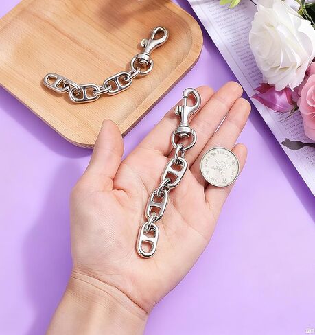 2Pcs Purse Extender Chain Silver, Metal Bag Extender Chain for Crossbody Bags 4.7 Inch Chains Replacement Accessories for Women Handbags, Adjustable Length, Silver in Saudi Arabia