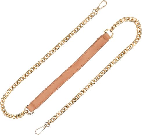 Skweawert Beige 47 Inch Purse Chain Strap, Leather Metal Chain Strap Handbag Chain Purse Handles Shoulder Cross Body Replacement Strap in Kuwait