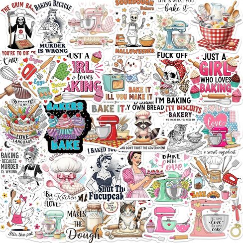 مجموعة ملصقات خبز مكونة من 30 قطعة - مجموعة ملصقات طهاة المعجنات المضحكة المصنوعة من الفينيل المقاوم للماء لسجلات القصاصات وأجهزة الكمبيوتر المحمولة والمجلات وديكور المطبخ - هدايا خبز لطيفة للنساء والفتيات والخبازين in Kuwait