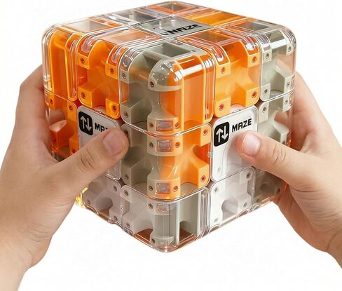 3D Rolling Ball Maze Cube & Marble Maze Puzzle - Large Labyrinth Brain Teaser Toy for Kids Ages 4-8, 8-12 & Adults. Challenging 3D Puzzle Game. Best Travel Birthday Gift (Orange Color) in Saudi Arabia