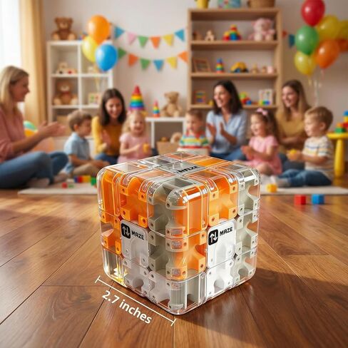 3D Rolling Ball Maze Cube & Marble Maze Puzzle - Large Labyrinth Brain Teaser Toy for Kids Ages 4-8, 8-12 & Adults. Challenging 3D Puzzle Game. Best Travel Birthday Gift (Orange Color) in Saudi Arabia