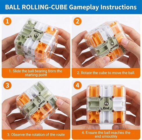 3D Rolling Ball Maze Cube & Marble Maze Puzzle - Large Labyrinth Brain Teaser Toy for Kids Ages 4-8, 8-12 & Adults. Challenging 3D Puzzle Game. Best Travel Birthday Gift (Orange Color) in Saudi Arabia
