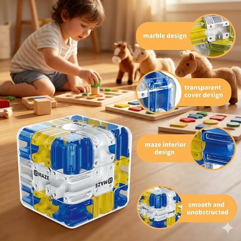 3D Rolling Ball Maze Cube & Marble Maze Puzzle - Large Labyrinth Brain Teaser Toy for Kids Ages 4-8, 8-12 & Adults. Challenging 3D Puzzle Game. Best Travel Birthday Gift (Orange Color) in Saudi Arabia