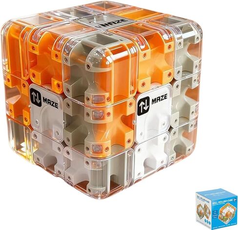3D Rolling Ball Maze Cube & Marble Maze Puzzle - Large Labyrinth Brain Teaser Toy for Kids Ages 4-8, 8-12 & Adults. Challenging 3D Puzzle Game. Best Travel Birthday Gift (Orange Color) in Saudi Arabia
