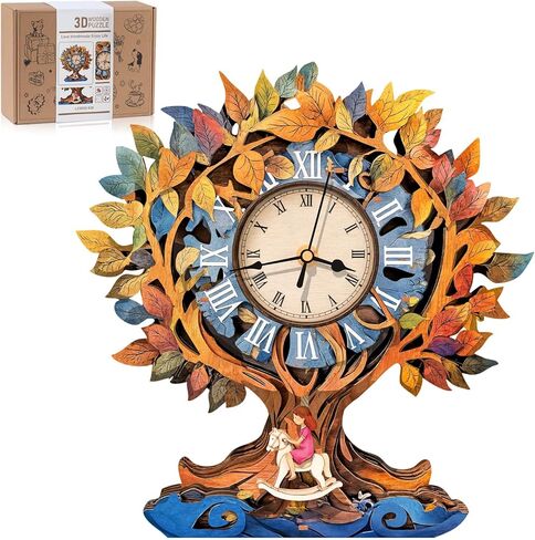 3D Puzzles for Adults, Tree of Life Clock Wooden Puzzles Room Home Decor, DIY Wall Pendulum Clock for Craft Enthusiast Hobbies Birthday Christmas Day Gifts in Kuwait