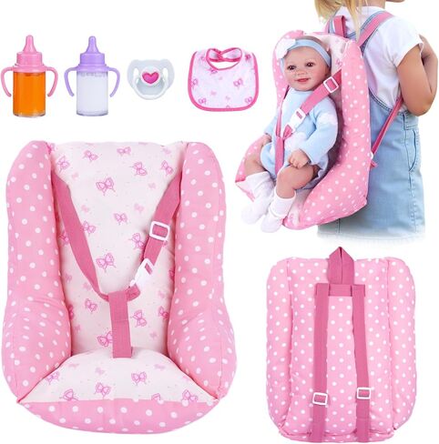 BABESIDE Baby Doll Carrier for 17–22 Inch Dolls, Soft Fabric Doll Carrier Seat with Bottles & Bib, Pretend Play Baby Doll Accessories for Girls, Lightweight Gift for Kids in Saudi Arabia