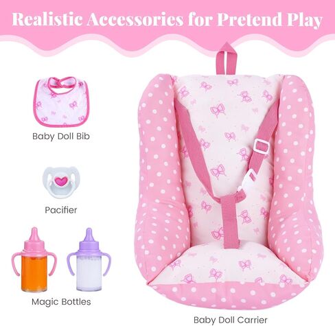 BABESIDE Baby Doll Carrier for 17–22 Inch Dolls, Soft Fabric Doll Carrier Seat with Bottles & Bib, Pretend Play Baby Doll Accessories for Girls, Lightweight Gift for Kids in Saudi Arabia