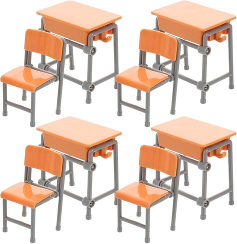 4sets Miniature Classroom Desk and Chair Dollhouse Furniture for Creative Play Detailed School Room Models for Boys and Girls Imaginative Decor in Saudi Arabia