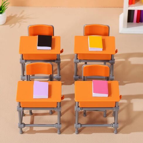 4sets Miniature Classroom Desk and Chair Dollhouse Furniture for Creative Play Detailed School Room Models for Boys and Girls Imaginative Decor in Saudi Arabia