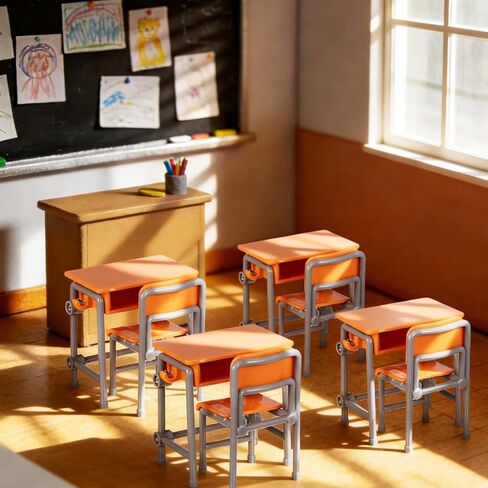 4sets Miniature Classroom Desk and Chair Dollhouse Furniture for Creative Play Detailed School Room Models for Boys and Girls Imaginative Decor in Saudi Arabia