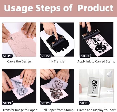 مجموعة Daywhote Linocut لصناعة الطباعة، أدوات Linocut مع 6 قطع من كتل مشمع مطاطية مقاس 4x6 بوصة، قاطع مشمع، بكرة براير، قلم رصاص، ورق نقل، لوازم طباعة المكعبات للمبتدئين والفنانين in Kuwait