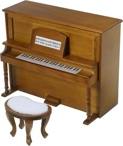 Vaguelly 1Set Miniature Dollhouse Piano and Stool Model for Dollhouse Creative Mini Furniture for DIY Micro Landscapes Walnut Color Lifelike Design in Saudi Arabia