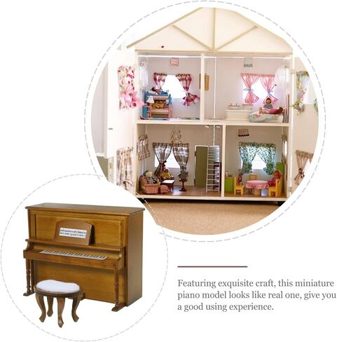Vaguelly 1Set Miniature Dollhouse Piano and Stool Model for Dollhouse Creative Mini Furniture for DIY Micro Landscapes Walnut Color Lifelike Design in Saudi Arabia