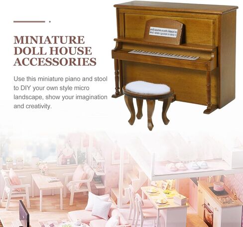 Vaguelly 1Set Miniature Dollhouse Piano and Stool Model for Dollhouse Creative Mini Furniture for DIY Micro Landscapes Walnut Color Lifelike Design in Saudi Arabia