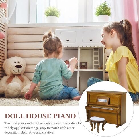Vaguelly 1Set Miniature Dollhouse Piano and Stool Model for Dollhouse Creative Mini Furniture for DIY Micro Landscapes Walnut Color Lifelike Design in Saudi Arabia
