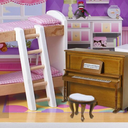 Vaguelly 1Set Miniature Dollhouse Piano and Stool Model for Dollhouse Creative Mini Furniture for DIY Micro Landscapes Walnut Color Lifelike Design in Saudi Arabia