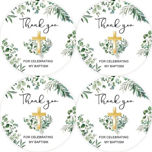 40pcs Baptism Thank You Stickers, Greenery My Baptism Round Stickers, Cross First Communion Round Labels for Birthday/Christening Themed Party Favors in Saudi Arabia