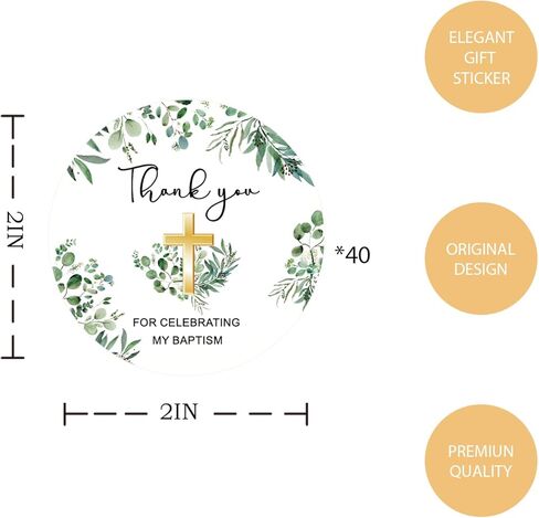 40pcs Baptism Thank You Stickers, Greenery My Baptism Round Stickers, Cross First Communion Round Labels for Birthday/Christening Themed Party Favors in Saudi Arabia