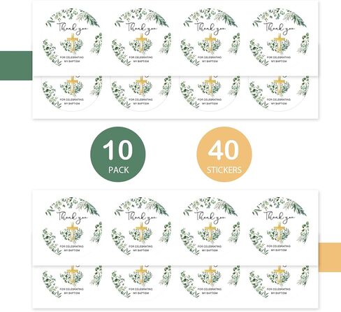 40pcs Baptism Thank You Stickers, Greenery My Baptism Round Stickers, Cross First Communion Round Labels for Birthday/Christening Themed Party Favors in Saudi Arabia