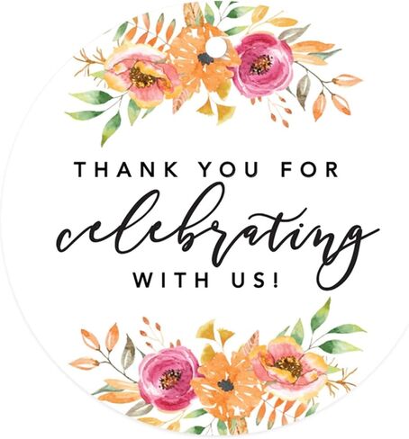 Andaz Press Autumn Fall Watercolor Baby Shower Party Collection, Round Circle Gift Tags, Thank You, Autumn Floral Bouquet Graphic Design, 24-Pack in Saudi Arabia